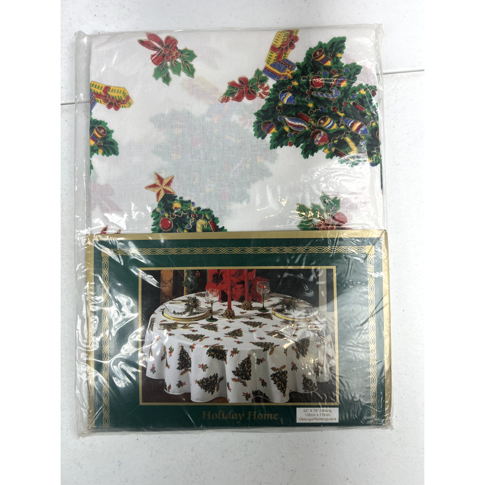 Holiday Time‎ Oblong Christmas tree table Cloth 52"x72" Vintage Multicolor